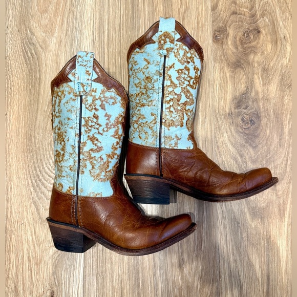 Old West Turquoise Children's Girl Leather Snip Toe 8in Cowboy Boots Size 13 EUC - Picture 6 of 7